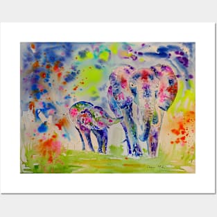 Mother and Baby Elephants Posters and Art